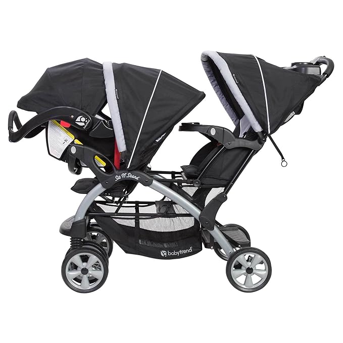 Baby Trend Infant and Toddler Double Stroller & Car Seat Combo, 2 Pc Set, Stormy - Portable and Lightweight Stroller Duo and Car Seat Travel System Tandem