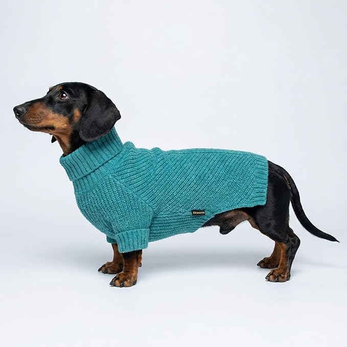 Fitwarm Turtleneck Dog Knitted Sweater, Thermal Winter Clothes for Small Dogs, Boy & Girl, Dog Sweater Pullover Jumper, Pet Outfit, Teal Blue, Large