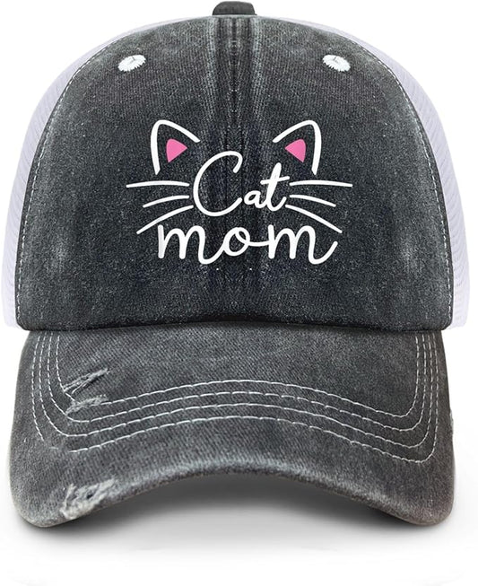 Cat Mom Proud, Cat Lover Mom Ripped Hole Paw Design hat Outdoor Cap for Grandpa