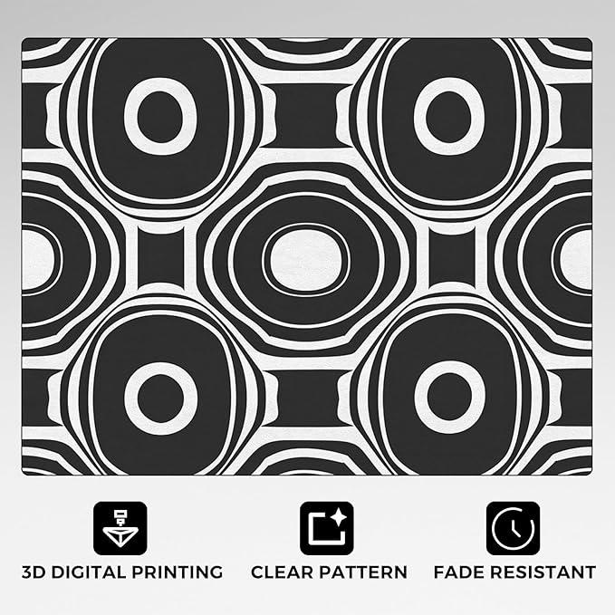 Black and White Geometric Rugs for Home Decor, 6x8 ft, Ring Circle Area Rugs for Living Room, Soft Non Slip Washable Modern Abstract Carpet Bedroom Decorations Dt-Ghf-31