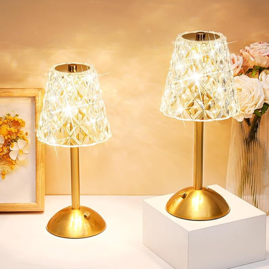 Liliful 1 Pcs Cordless Table Lamp Rechargeable Touch LED Small Gold Portable Battery Operated USB-c Desk Lamp 3 Color Dimmable for Bedroom Living Room Dining (Gold,Diamond Style)