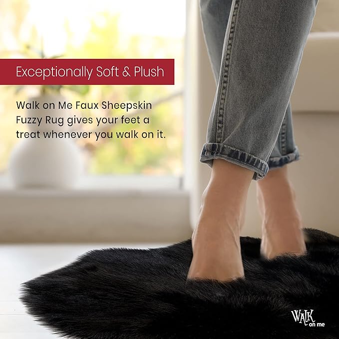 Silky Soft Faux Fur Rug, Sheepskin Area Rug, Shaggy Rug for Living Room, Bedroom, Kid's Room, or Nursery, Home Décor Accent, Machine Washable with Non-Slip Backing (Black, Rectangle (4'x6'))
