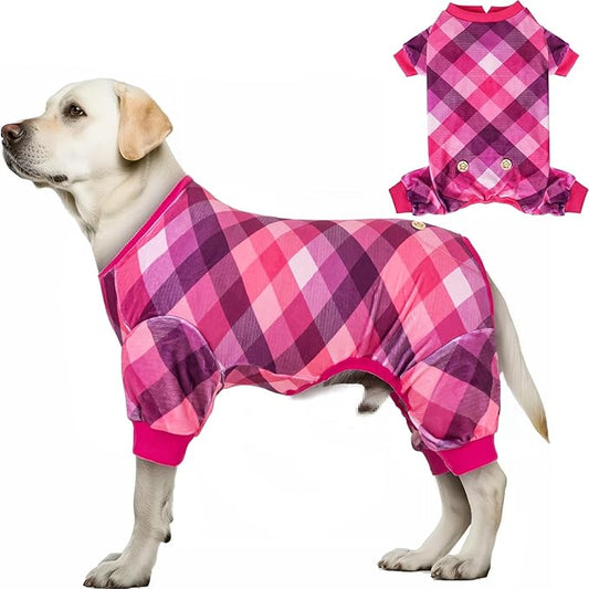 KYEESE Dog Pajamas Large Sized Dog Soft Coat Stretchy Onesie Lightweight Pjs Comfy Pet Clothes Velvet Jammies,Pink, XXX-Large