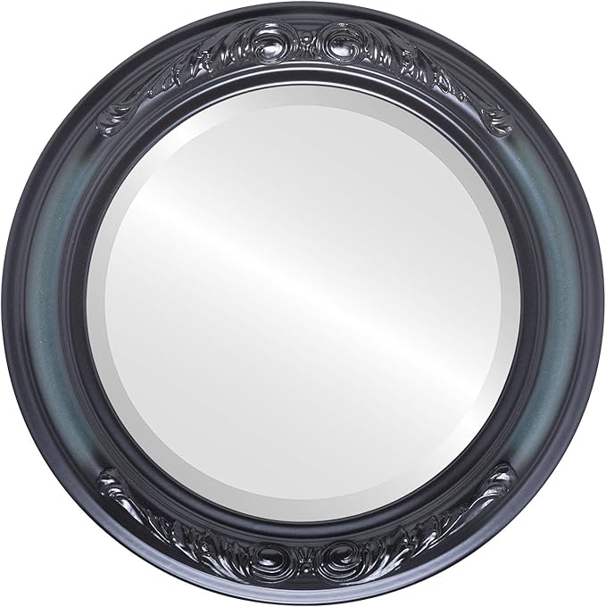 OVALCREST Round Beveled Wall Mirror for Home Decor - Florence Style - Hunter Green - 28x28 Outside Dimensions
