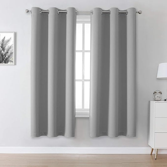 DUALIFE Blackout Curtains for Bedroom -Light Grey 63 Inch Length Grommet Thermal Insulated Window Treatment Room Darkening Window Drapes for Boys Kids Room 2 Panels Set, W42 x L63