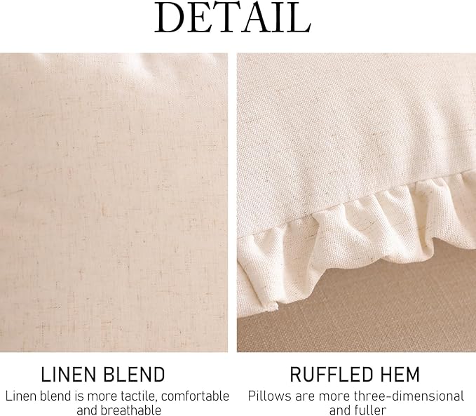 ISAENNE Classic Ivory White Round Throw Pillow Cover Diameter 16", Solid Color Farmhouse Linen Cotton Decoration Pillow Cover with Ruffles, Sturdy Throw Pillowcase for Couch Sofa Bed Living Room