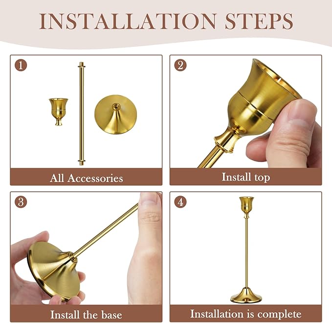 Gold Candlestick Holders Set of 3, Weighted, Metal Taper Candle Stick Holders, Vintage Christmas Brass Home Decor for Table, Mantel, Room Decorations Housewarming Gift Gold-3