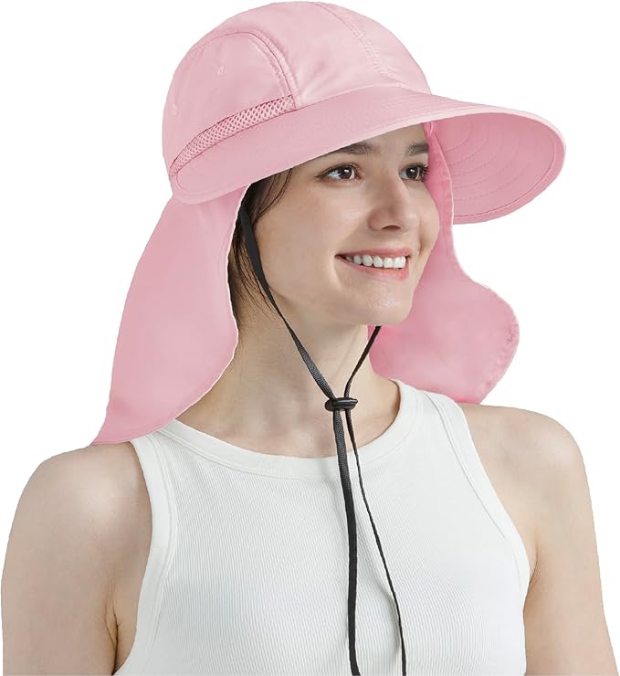 SUN CUBE Sun Hat for Women with Ponytail Hole Neck Flap, Gardening Hat Women Sun Protection, UV Hats Hiking Walking Fishing