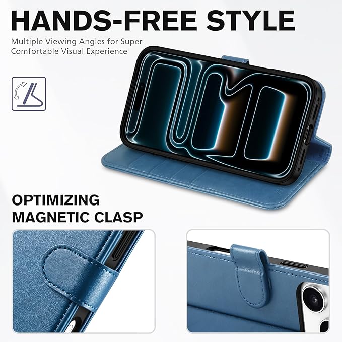 TUCCH Wallet Case for iPhone 17 Pro Max (6.9") 2025, 4 Card Slots, RFID Blocking, Stand, Shockproof TPU Shell, PU Leather, Magnetic Closure, Protective Flip Folio Cover, Light Blue