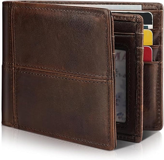 Artpaxy Mens Wallet Bifold Genuine Leather RFID Blocking Wallet for Men with 1 ID Window 13 Card Holders 2 cash pockets 1 Gift Box