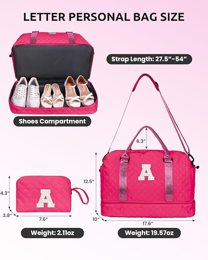 Vogewood Sweet 15 Gifts for Girls-Initial Travel Bag with Shoe Compartment, Personalized Weekender Bag, Monogram Overnight Bag for Women, Letter Travel Bag with Makeup Bag (Letter B)