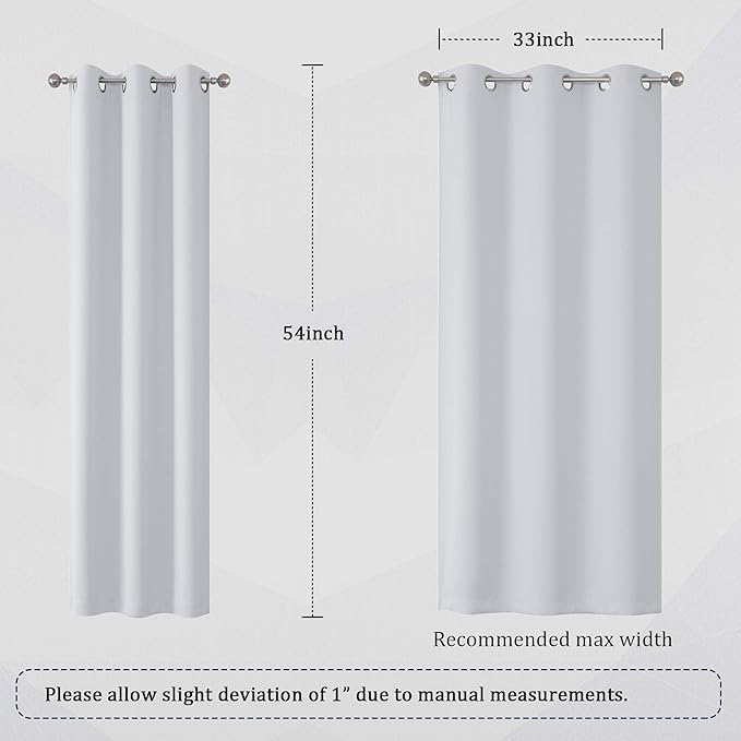 DUALIFE Greyish White Solid Curtain Panels with Grommet for Small Windows 54 Inches Length Thermal Insulated Window Treatment Blackout Curtain Drapes for Bedroom 38x54 Inch Length,2 Panels