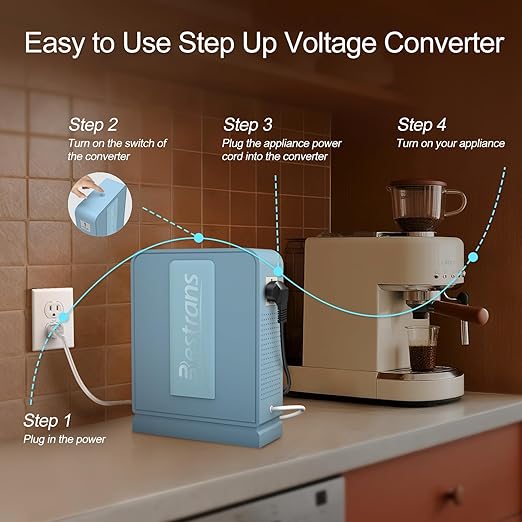 2000W Step Up Transformer 110v to 220v Converter, Heavy Duty Voltage Converter 110v to 220v with Dual Outlets, Overload Protection & Ultra-Quiet Design for Home Appliances, Light Blue
