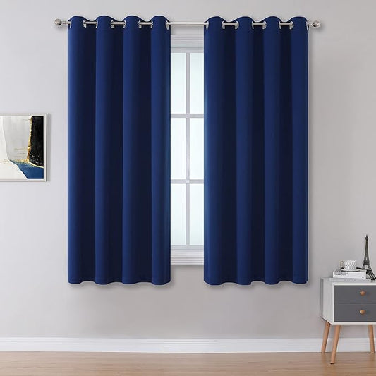 DUALIFE Navy Blue Blackout Curtains 54 Inch Length for Bedroom Thermal Insulated Blue Solid Window Drapes with Grommet Curtains Panels for Living Room Boys Kids Room 52 x 54 Inches Long