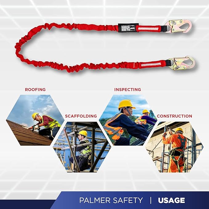Palmer Safety ATERET Bundle 1D Full Body Safety Harness 6' Safety Lanyard 4' Anchor Strap I OSHA Compliant Arrest Kit I Ideal for Construction & Scaffolding Use