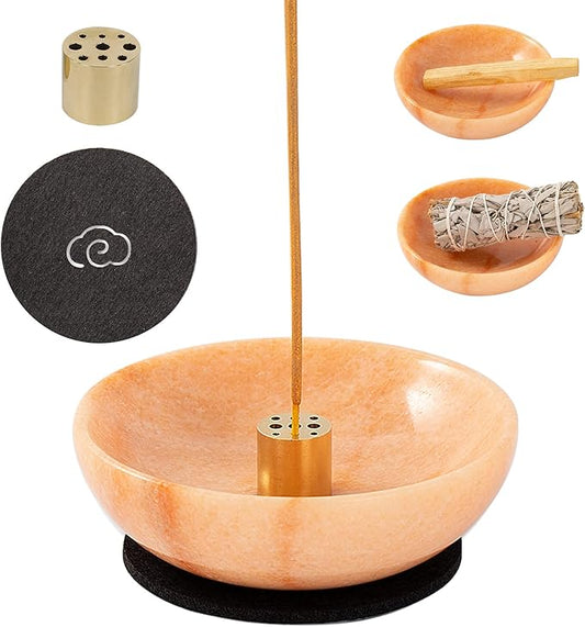 Rare Natural Red Marble Incense Holder, Beautiful Incenses Burner for Meditation, 9 Incense Holes Suitable for Most Incenses Types, Easily Grab All Incense Ash (Sunset Red)