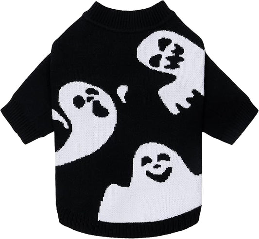 Fitwarm Halloween Ghost Dog Sweater, Funny Costumes for Dogs, Pet Apparel, Black, White, Small