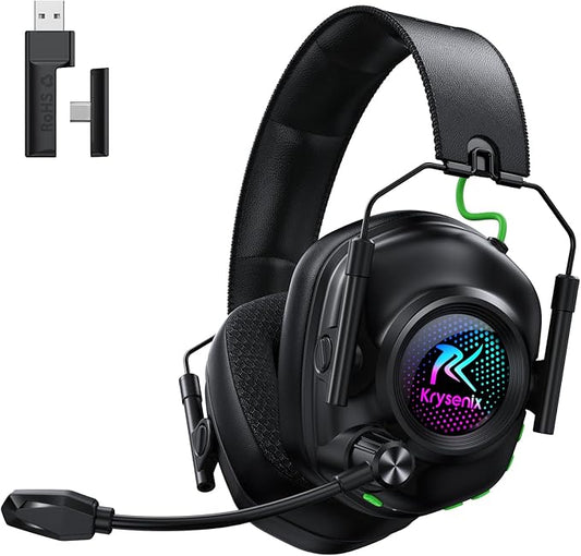 Wireless Gaming Headset with Noise Canceling Microphone for PC, PS5, PS4, Switch, Mac, 2.4 GHz Wireless & Bluetooth 5.4 Gaming Headphones, Cool RGB Lighting, 50Hr Battery, 50mm Drivers(Black)