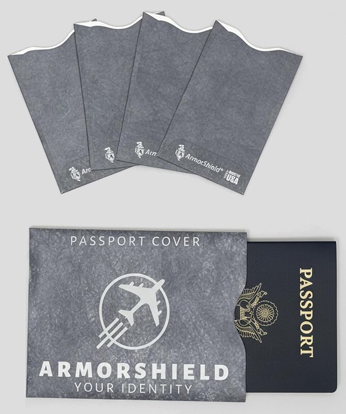 RFID Blocking Sleeves 6-Piece Travel Protection Set – 2 Passport Covers + 4 Credit Card Protector – Slim, Water-Resistant, Tearproof, Identity Theft Protection, ArmorShield Your Identity Made in USA