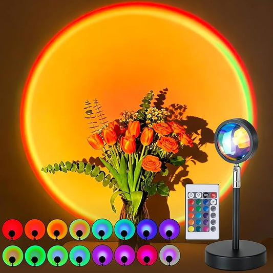 Balkwan Sunset Lamp Projection Rotation Rainbow Projection Lamp Led Romantic Visual Led Light Network Red Light with USB Modern Floor Stand Night Light Living Room Bedroom Décor (Multicoloured)