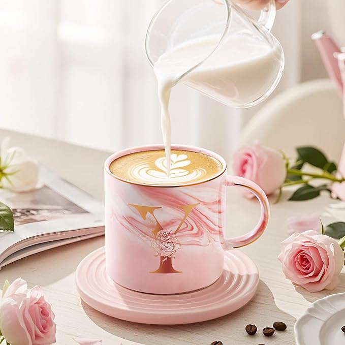 Valentines Day Gifts for Her, Anniversary Birthday Galentines Gifts for Women Mom Grandma Friend Sister Wife Teacher Coworker, Personalized Initial Customized Gift Monogrammed A-Z Coffee Mug 12 OZ(Y)