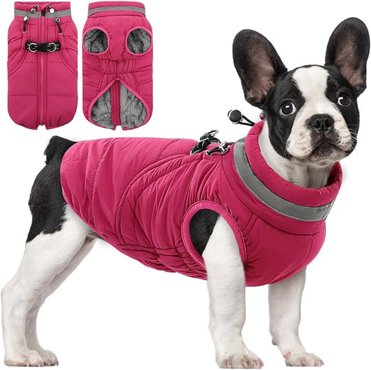 SAWMONG Dog Coat, Warm Dog Winter Coat, Waterproof Fleece Jacket, Cold Weather Dogs Jacket (S,Rosered)
