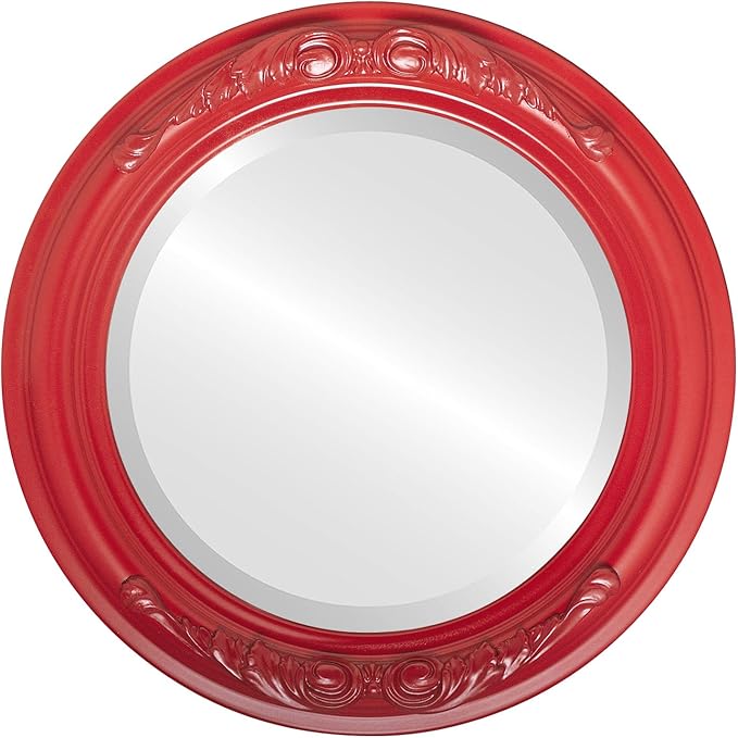 OVALCREST Round Beveled Wall Mirror for Home Decor - Florence Style - Holiday Red - 28x28 Outside Dimensions