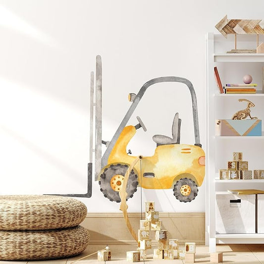 Construction Forklift Wall Decal for Boys Room, Lift Truck Construction Eqipment Peel Stick Removable Fabric Wall Sticker, Nursery or Playroom Decor, Repositionable (36 inch: 32" Tall x 36" Wide)