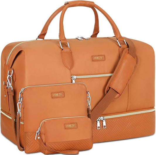 Weekender Bag for Women, Travel Duffel Bag Carry On Overnight Bag with Shoe Compartment Large Nylon Travel Weekend Tote Bag