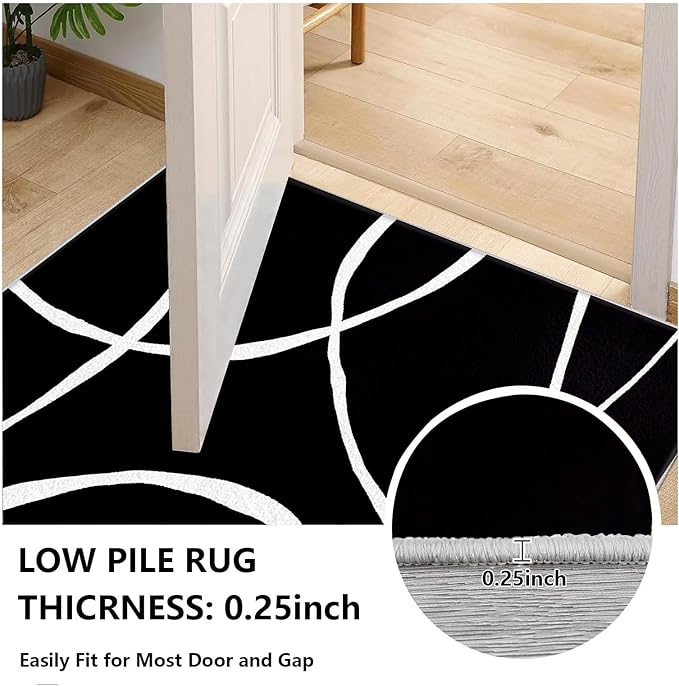 Black and White Rugs, Abstract Rug, Modern Minimalist Rug, Curved Line Design Carpet, Black and White Abstract Rugs Washable Non Slip Home Decor 6x8