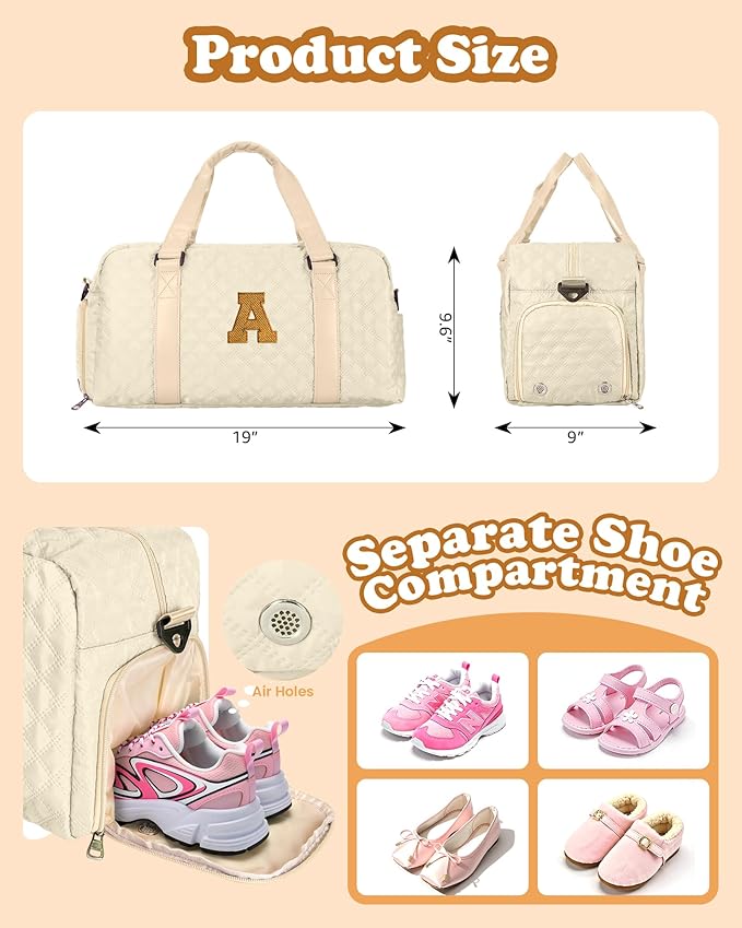 Elilier Personalized Gym Bag for Girls, Kids Travel Duffel Bag, Graduation Gift Ideas 2025, Monogram Weekender Bag with Shoes Compartment, Monogram others day gifts, Girls Gifts for Kids Friends