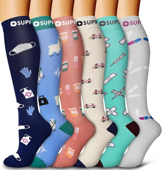 Bluemaple 6 Pack Copper Compression Socks for Women and Men Circulation-Best Support for Medical, Running,Nursing,Athletic
