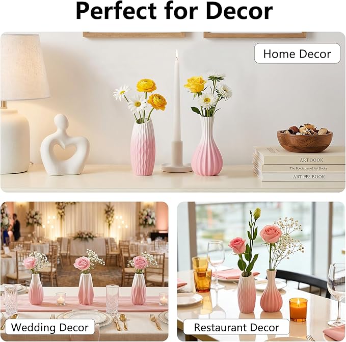 BEAHOT Ceramic Bud Vases Set of 16 – Gradient Pink and White Mini Vases for Centerpieces and Table Decor – Ideal White Bud Jars for Weddings, Boho Home Style, and Gift Ideas