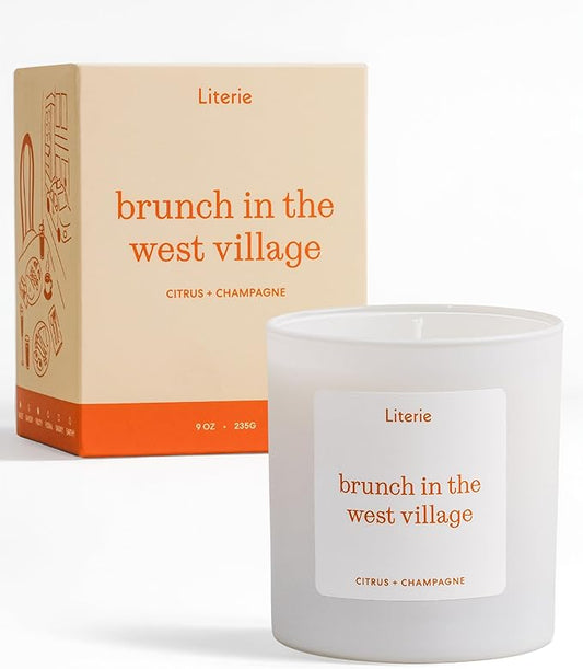 Literie NYC Inspired Scented Candle: Brunch in The West Village - Citrus & Champagne, 9oz, 50 Hour Burn, Vegan Soy & Coconut Blend Candle for Home Decor, Gift for Women & Men