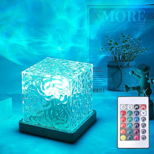 Ocean Wave Projector Light, 16-Color Luminorthe Cube Lamp & App Remote, 3D Holographic Water Ripple Romantic Ambient Lighting for Child's Room, Meditation Relaxation, Night Light(Cable)