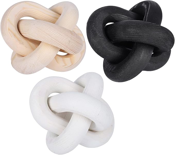 3-Link Wood Chain Link Decor, Coffee Bar Table Decor, Farmhouse Wood Chain Knot Boho Hand Carved Decorative Wood Link Chain for Entryway Dinning Table Bookshelf Tiered Tray Home Decor (Natural)