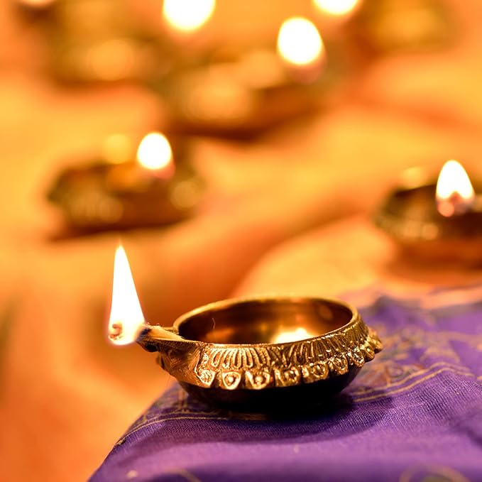 Brass Diya for Puja Kuber Diya [ Pack of 8 ] - Handmade Indian Puja Oil Lamp for Diwali Decorations - Diwali Diyas Indian Return Gifts [ Size 2.5 inch, Small ] Hashcart®