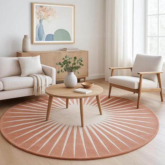 Modern Round Area Rug – Hand-Tufted with 100% NZ Wool, Thick & Soft Circular Carpet for Living Room, Bedroom & Dining Room Decor (Soft Pink, 9' Round)