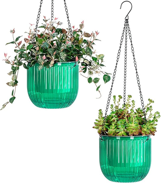 Josteve 6.5 Inch 2 Pcs Self Watering Hanging Planter Indoor Plant Pots Drainage Holes, Outdoor Hanging Planters Flower Pot Basket, Visible Water Level, Plant Hanger Home Decor, Gardening