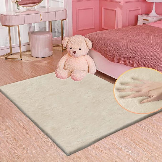 Light Brown Beige Plush Washable Fluffy Area Rugs for Bedroom Faux Fuzzy Bunny Fur Rug for Living Room Nursery Rug 3x5 Boho Rugs