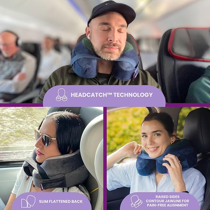 Cabeau Best Neck Pillow for Travel – Evolution Earth Deluxe – 360° Head, Neck and Chin Support for Sleeping – Sustainable Memory Foam - Removable, Washable Cover with Compact Carrying Case (Water)