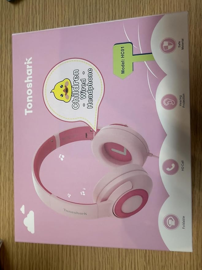 Kids Wired Headphones with Microphone, Volume Limited to 85/94dB, Foldable 3.5mm Jack Headset for Girls, Pink Over-Ear Headphones for School, Study & Travel, Includes Carry Case（Pink）