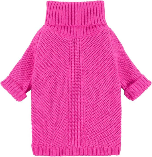 Fitwarm Valentines Dog Turtleneck Sweater, Dog Winter Clothes for Small Dogs Girl, Knitted Pet Coat, Cat Outfit, Hot Pink, Large