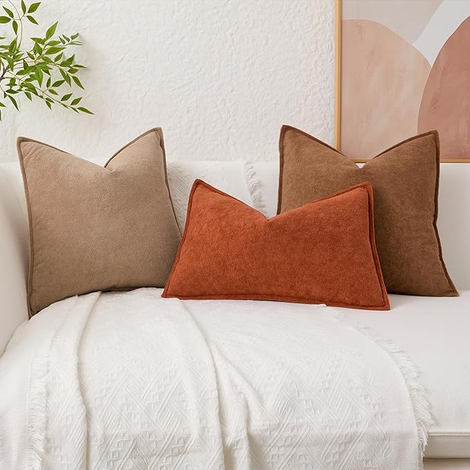 Kevin Textile Waterproof Decorative Pillow Covers Rust 22x22 Inch Pack of 2 Soft Boucle Textured Euro Pillowcases Elegant Accent Pillows for Couch Sofa Chair Bed Home Decor Indoor Outdoor
