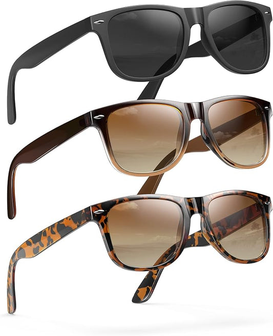 Sunglasses Womens Men Polarized UV400 Protection Trendy Classic Retro Square Mirrored Womens Sunglasses 3 Pack