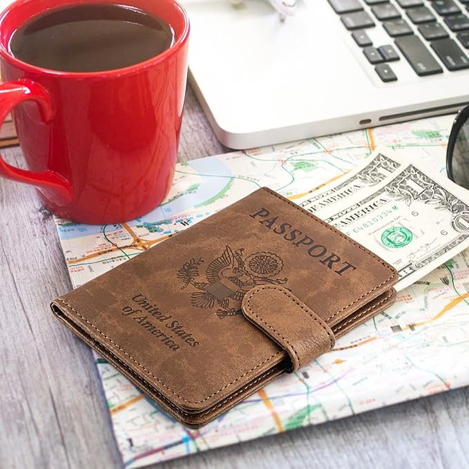 TIGARI Passport Holder for Travel Women Men, PU Leather Waterproof RFID Wallet Cover Case Sleeve, Valentines Day Gifts, Vacation Plane Cruise Travel Document Organizer Essentials