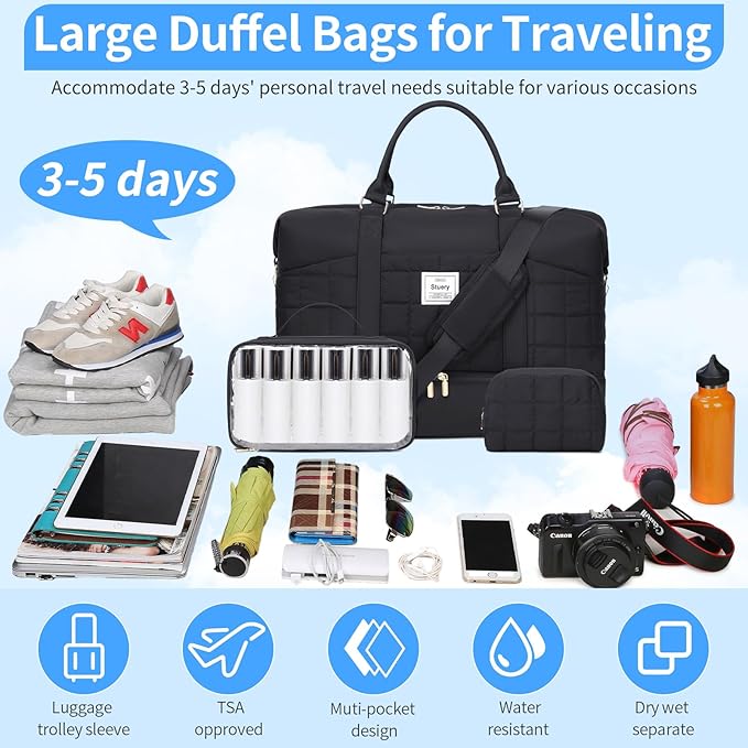 Weekender Bag, Large Travel Duffel Bag for Women, Carry on Overnight Bag with Shoe Compartment and Toiletry Bags