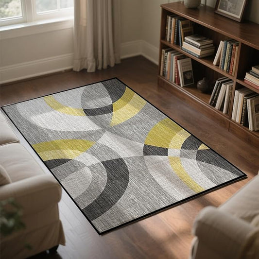 Area Rug Washable 3.3'x5' Ft Non Slip Rubber Backing Foldable Geometry Durable Rug for Living Room, Bedroom, Home Office