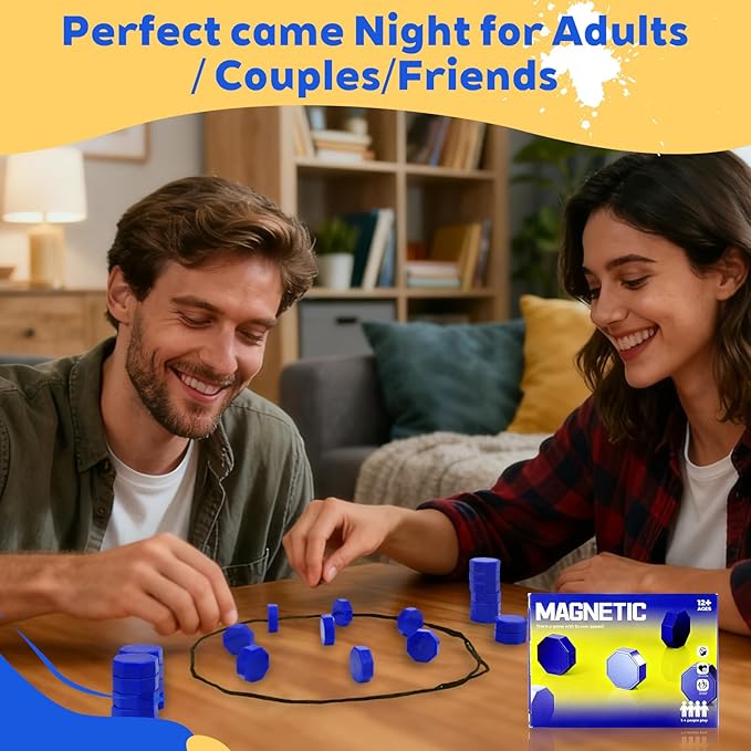 Magnet Game with String, 24 Magnets Magnetic Chess Game for Kids & Adults, Puzzle Strategy Board Games for Family Night, Travel, Party & Camping﻿