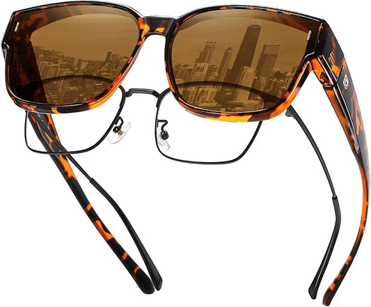 DUCO Fit Over Sunglasses for Men Women Wear Over Glasses Retro Wrap Around Polarized Sun Glasses UV400 Protection DC8981